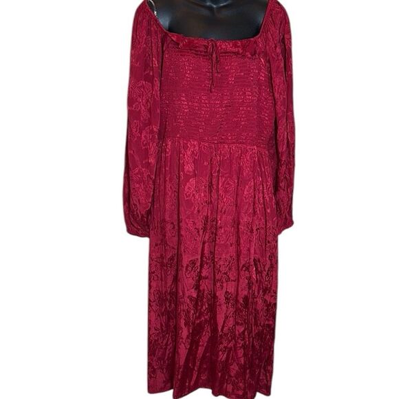 Maurice’s women’s xxl red floral jacquard midi dress smock balloon sleeve - Picture 1 of 9